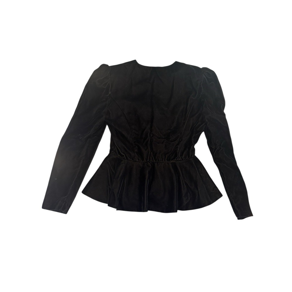 Vintage Francisco Black Velvet Peplum Top Rhinestone Vampire Goth Size 8 - Picture 2 of 6